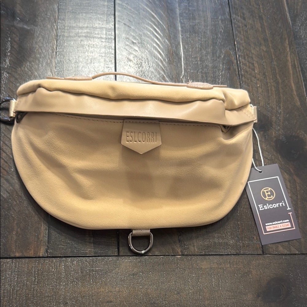 Tan Crossbody Bag with Slouchy Design and Metal Detail
